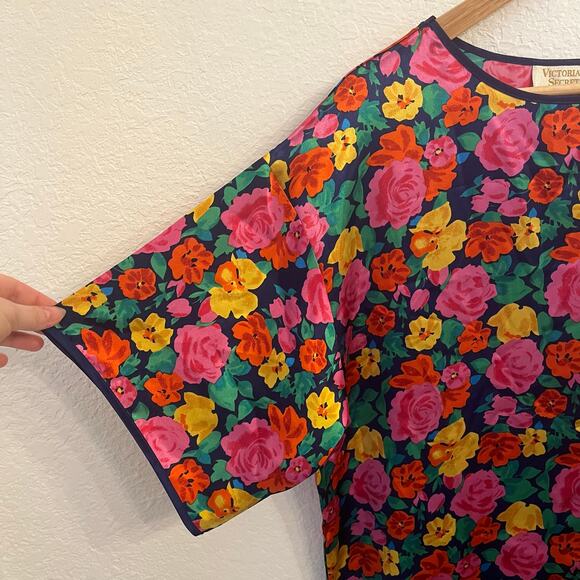 Vintage Victorias Secret Floral Nightgown S Satin Gold Label Sleep Shirt Pajamas - Picture 2 of 10